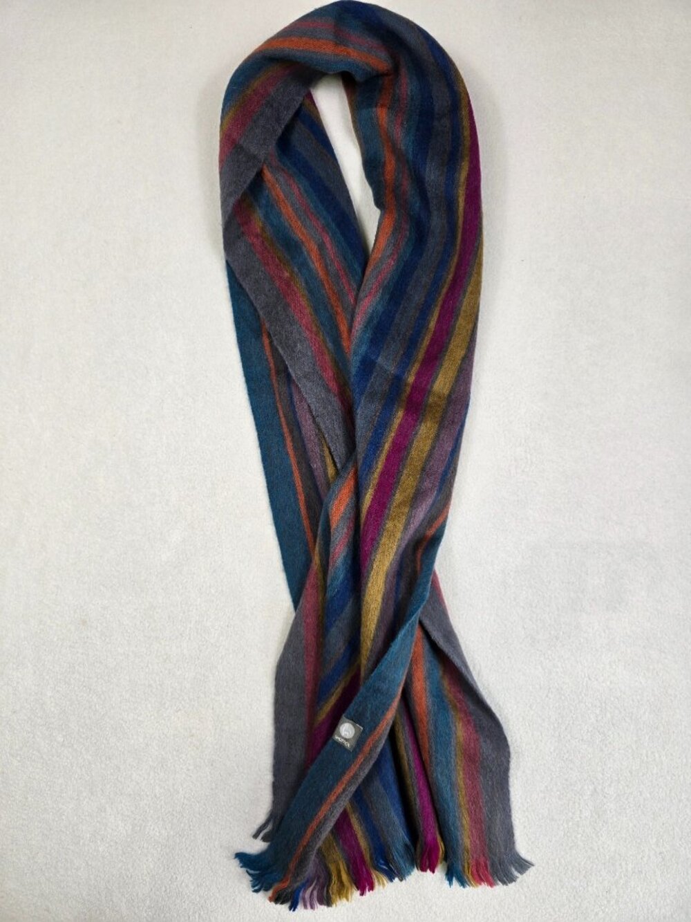 Shupaca 78X12 Striped Alpaca Blend Scarf Made In Ecuador Gray Teal - Picture 2 of 4